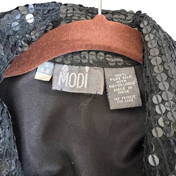 Vintage Modi Black 100% Silk Sequin Full Zip Up Jacket Moon & Star, Size 6-8 - Picture 5 of 7